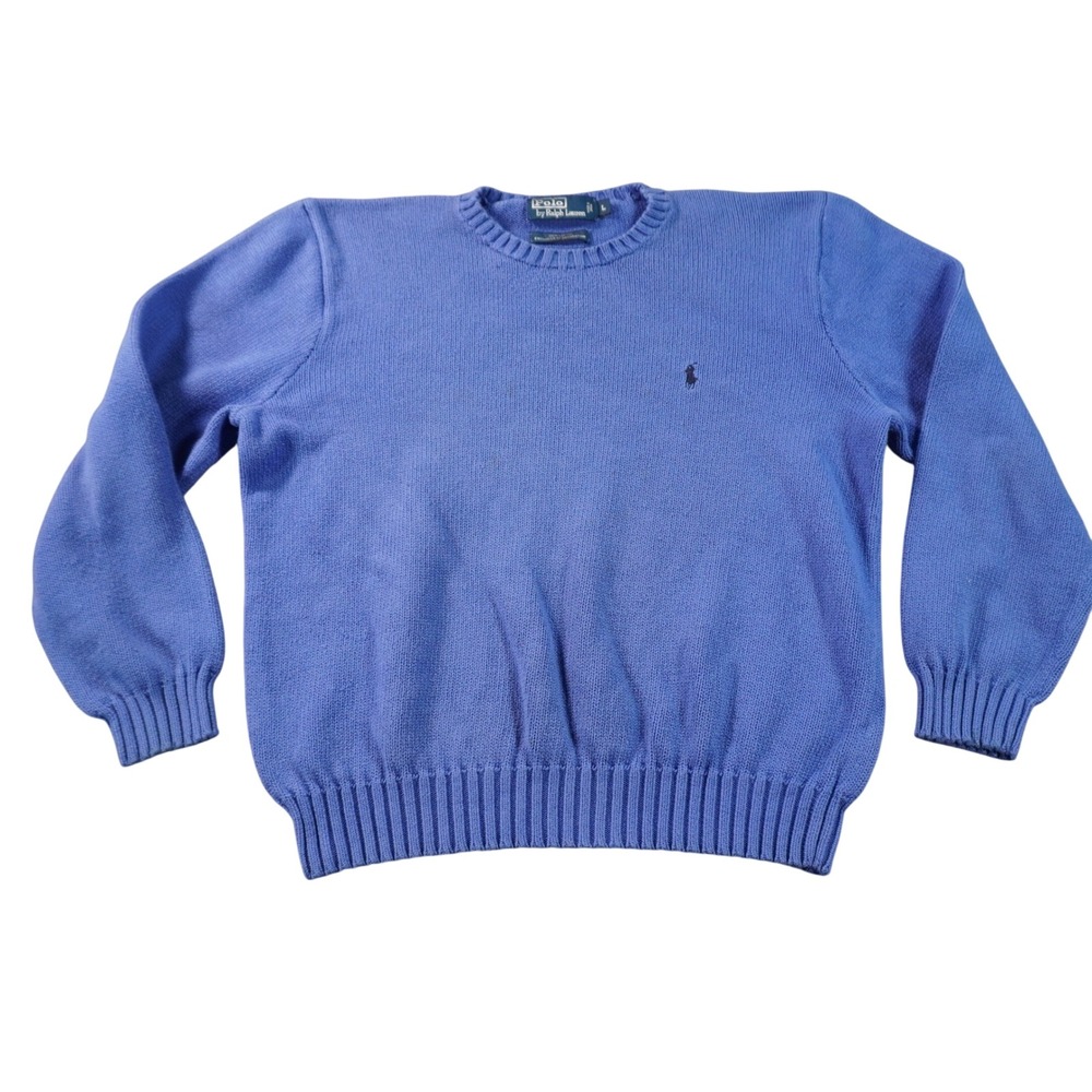 Polo Ralph Lauren Sweater Mens Large Blue Cotton Crewneck Shaker Knit Pony Logo